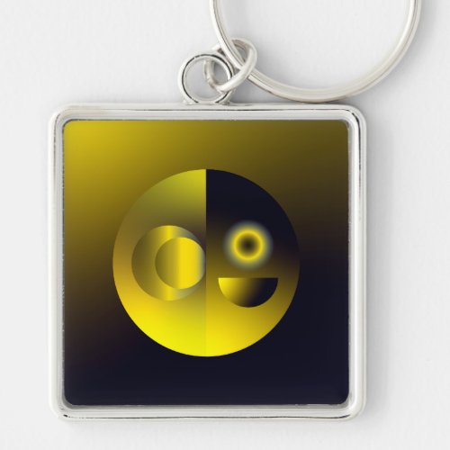 Gold sun and moon without glow abstract geometric keychain