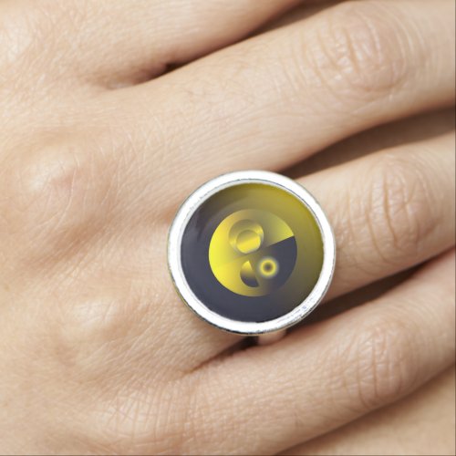 Gold sun and moon without glow abstract geometric ring