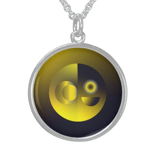 Gold sun and moon without glow abstract geometric sterling silver necklace