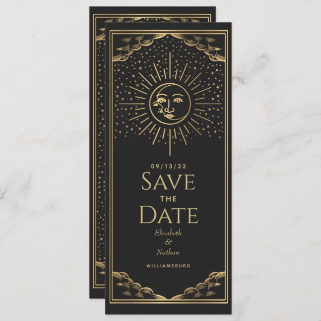 Gold Sun and MoonTarot Card Save the Date (Front/Back)