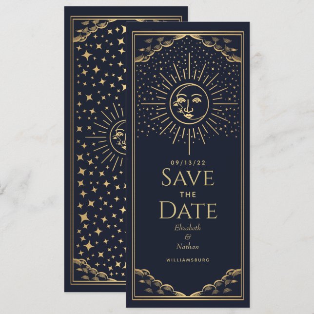 Gold Sun and MoonTarot Card Save the Date (Front/Back)