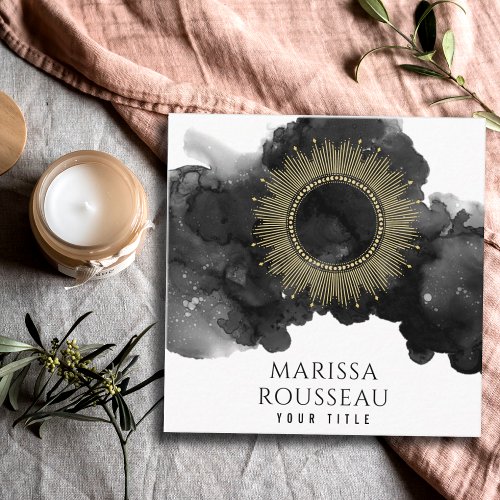Gold Sun Celestial Moon Phases Square Business Card