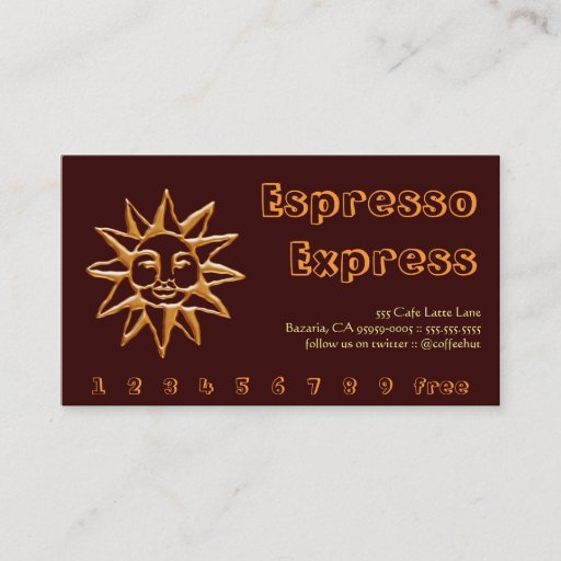 Customizable Gold Sun Coffee Drink Punch / Loyalty Card Business Card