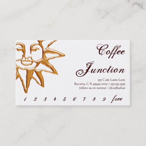 Gold Sun Coffee Drink Punch / Loyalty Card Business Cards