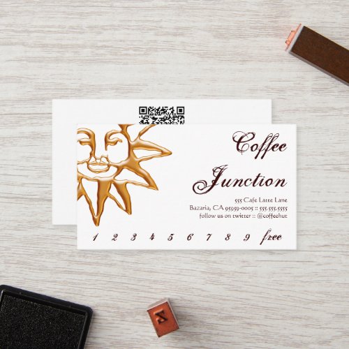 Gold Sun Coffee Drink Punch / Loyalty Card Business Card Template