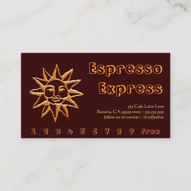 Gold Sun Coffee Reward Punch Loyalty Card (Front)