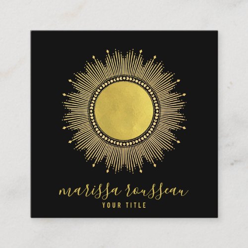 Gold Sun Faux Foil Mandala Black Jewelry Designer  Square Business Card