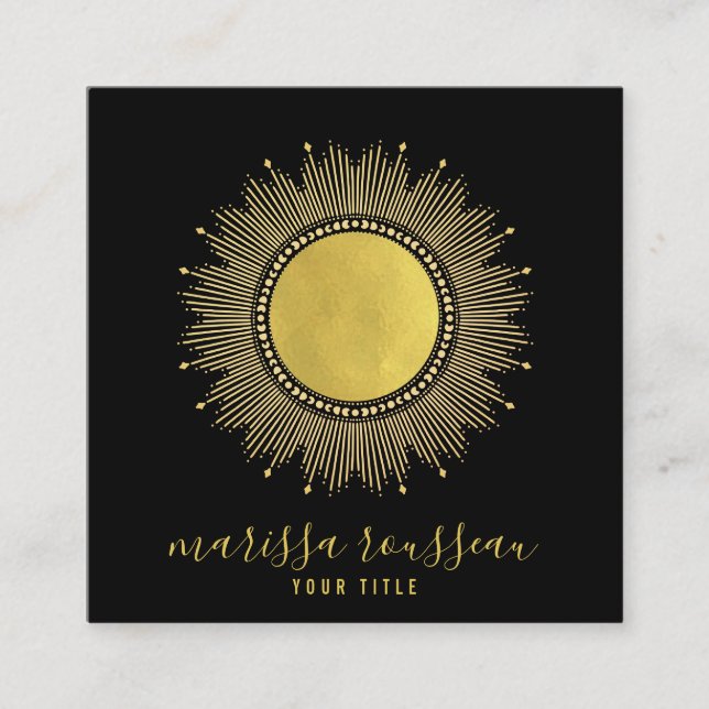 Gold Sun Faux Foil Mandala Black Jewelry Designer  Square Business Card (Front)
