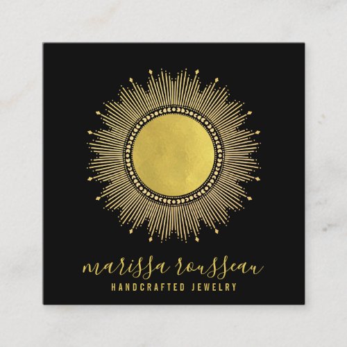 Gold Sun Faux Foil Mandala Black Jewelry Designer  Square Business Card