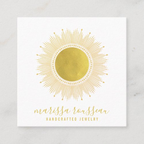Gold Sun Faux Foil Mandala Black Jewelry Designer  Square Business Card