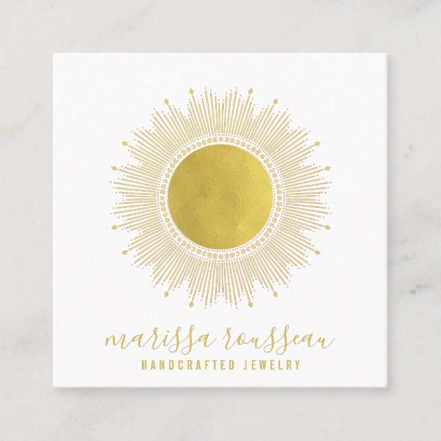 Gold Sun Faux Foil Mandala Jewelry Designer  Square Business Card (Front)