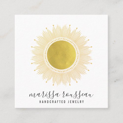 Gold Sun Faux Foil Mandala Jewelry Designer Square Business Card
