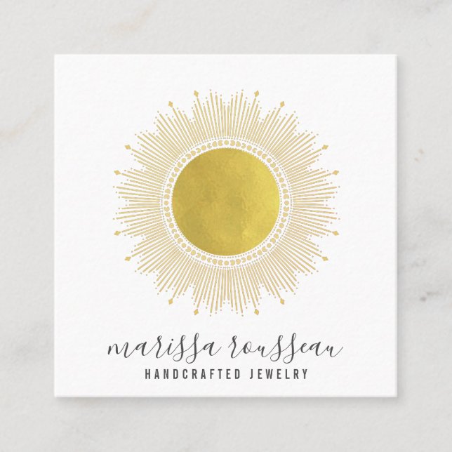 Gold Sun Faux Foil Mandala Jewelry Designer Square Business Card (Front)