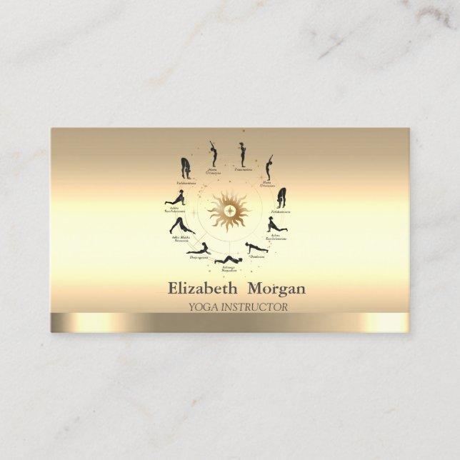 Gold Sun Girl Silhouette Yoga Instructor Business Card (Front)