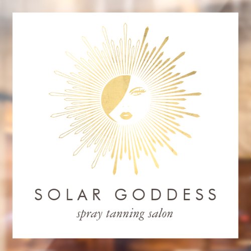 Gold Sun Goddess Girl Logo Spray Tanning Salon Window Cling