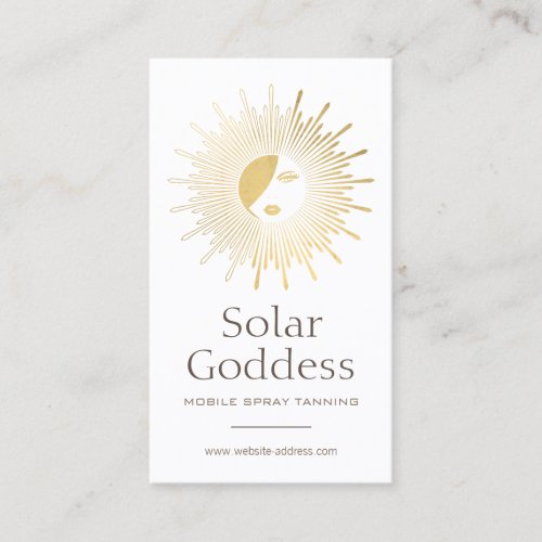 Gold Sun Goddess Girl Spray Tanning Salon Logo I Business Card