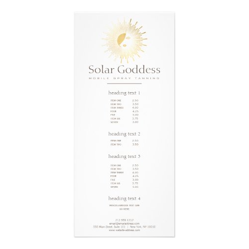 Gold Sun Goddess Girl Spray Tanning Salon Rack Card