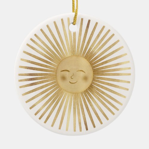 Gold Sun Happy Sunshine Ceramic Ornament