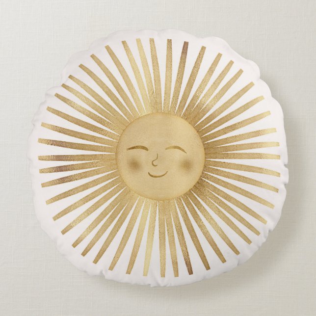 Gold Sun Happy Sunshine Round Pillow (Front)