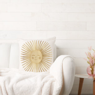 Gold Sun Happy Sunshine Throw Pillow