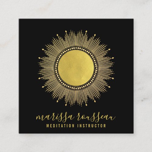 Gold Sun Mandala Black Meditation Instructor Square Business Card