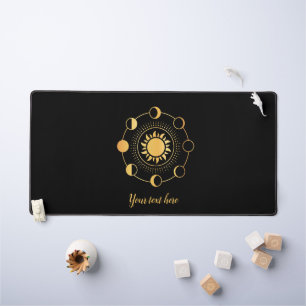 Gold Sun & Moon Phases Customizable Desk Mat