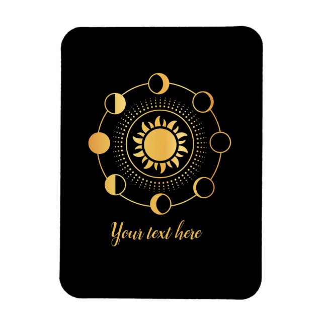 Gold Sun & Moon Phases Customizable Magnet (Vertical)