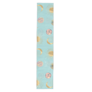 Gold Sun Moon Planets Space Blue illustration Medium Table Runner