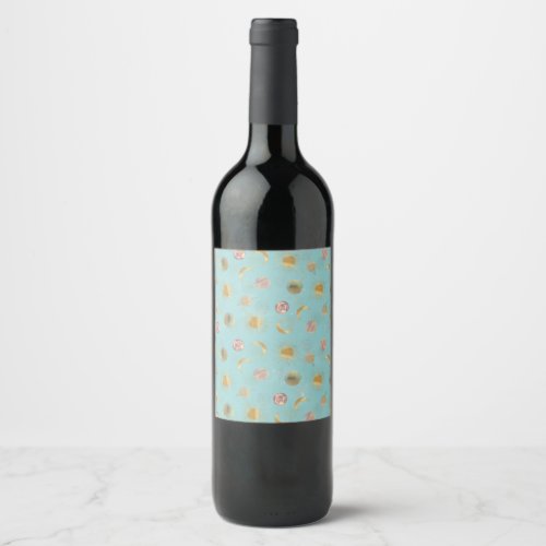 Gold Sun Moon Planets Space Blue illustration Wine Label