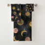 Gold Sun Moon Planets Space illustration Bath Towel Set