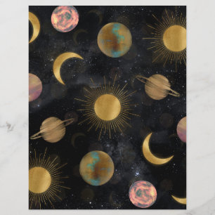 Gold Sun Moon Planets Space illustration Letterhead
