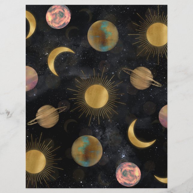 Gold Sun Moon Planets Space illustration Letterhead (Front)