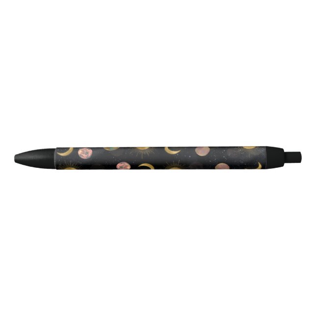 Gold Sun Moon Planets Space illustration Pen (Front)