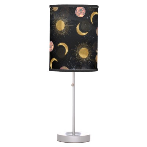 Gold Sun Moon Planets Space illustration Table Lamp