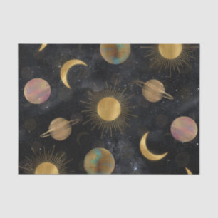 Gold Sun Moon Planets Space illustration Tissue Paper
