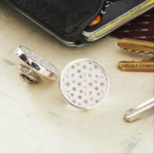 Gold Sun Moon Planets Space White illustration Lapel Pin