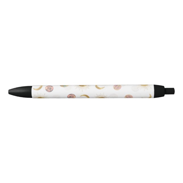 Gold Sun Moon Planets Space White illustration Pen (Front)