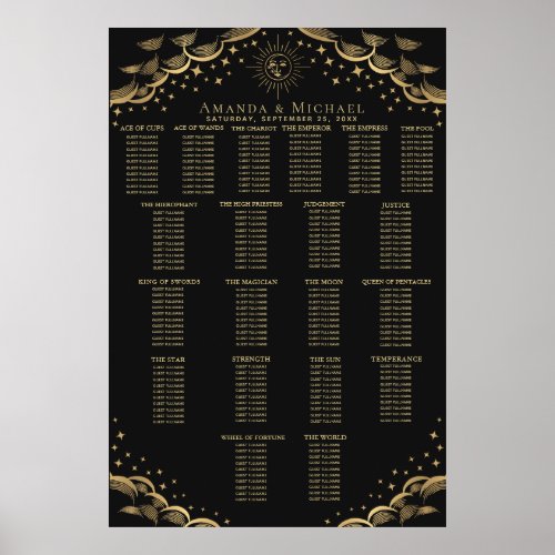 Gold Sun  Moon Tarot Wedding Seating Chart