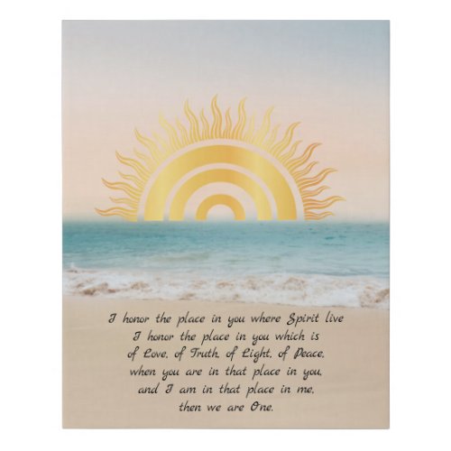 Gold Sun Namaste Definition Faux Canvas Print