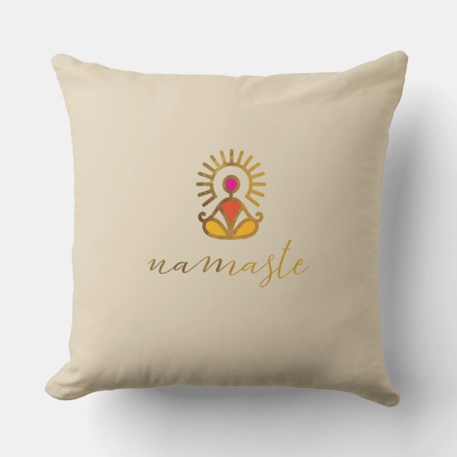 Gold sun pose namaste pillow (Front)