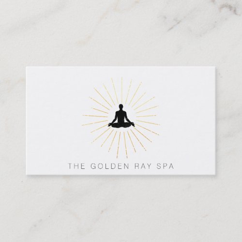  Gold Sun Rays Man Meditation Lotus Pose Business Card
