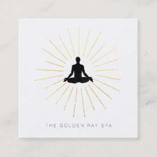 *~* Gold Sun Rays Man Meditation Yoga Pose Square Business Card