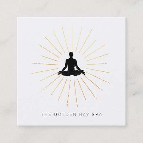  Gold Sun Rays Man Meditation Yoga Pose Square Business Card