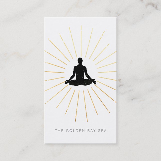 *~* Gold Sun Rays Meditation Man Yoga Pose Business Card (Front)