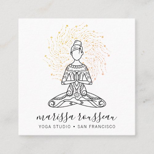Gold Sun Rays Yoga Instructor Square Business Card