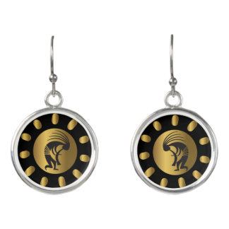 Gold Sun Southwestern Kokopelli Earrings