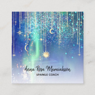 *~* Gold Sun Stars Sparkle Moon Celestial Universe Square Business Card