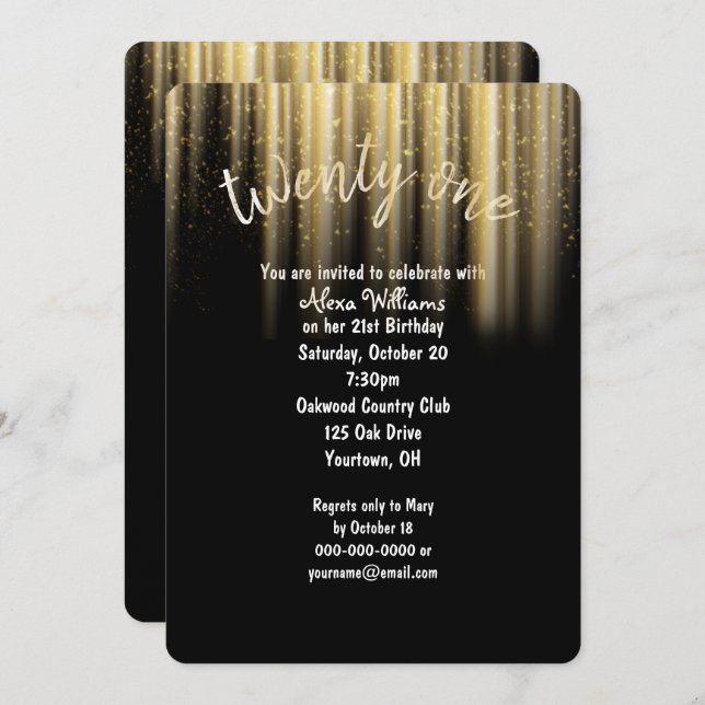 gold sunbeam glitter 21st birthday invitation (Front/Back)