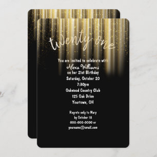 gold sunbeam glitter 21st birthday invitation