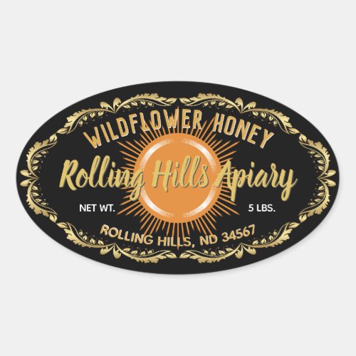 Gold Sunburst Black Label Honey Jar Stickers